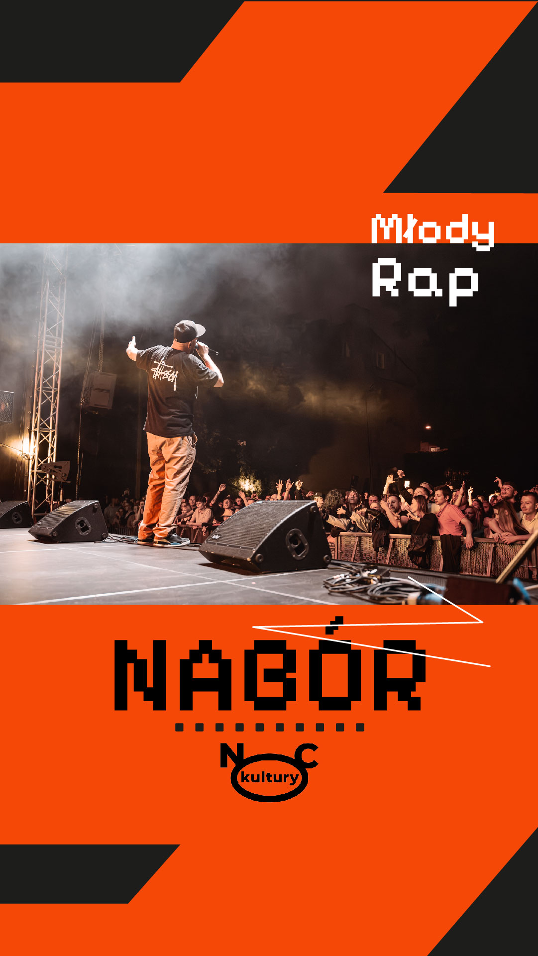 Grafika ze zdjęciem rapera i napis: Nabór.